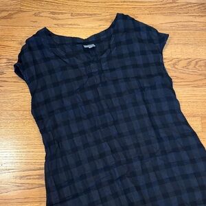 Black Checkered Linen Women’s Midi Dress